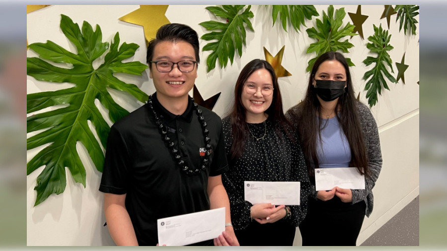 Some of this year’s student awardees include, left to right, Vincent Tran, Cierra Fujimoto and Anaiz Ramirez.